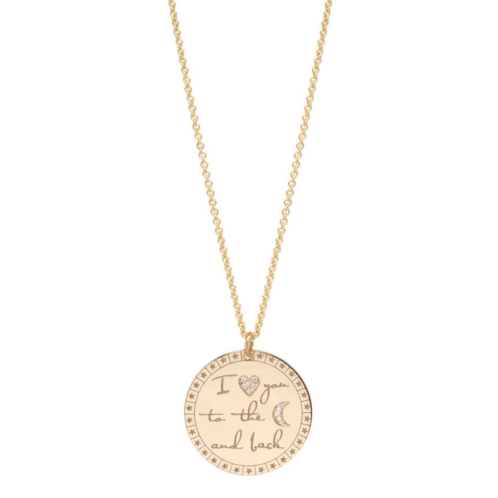 14K LARGE "I LOVE YOU TO THE MOON & BACK" MANTRA NECKLACE with Diamonds